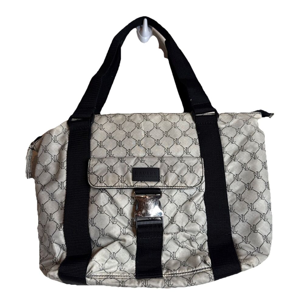Lauren Ralph Lauren Signature Monogram Y2K Shoulder Bag Purse Travel Tote Buckle